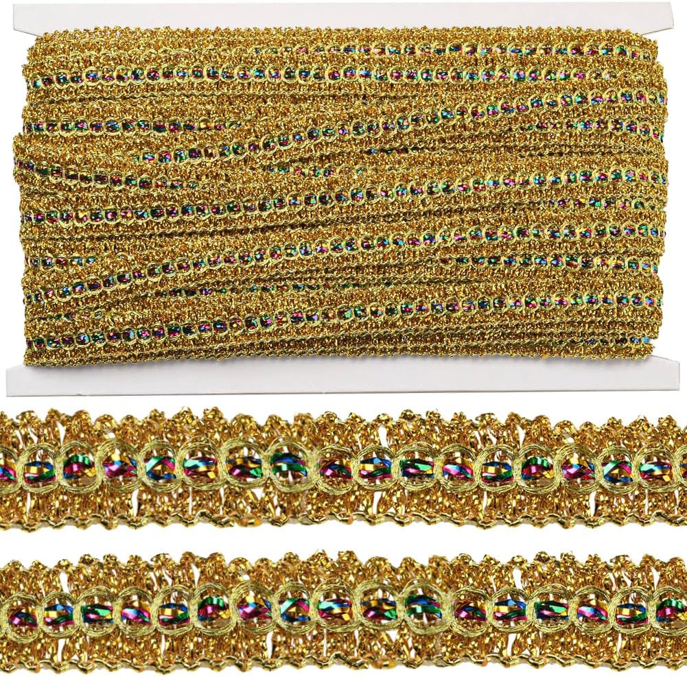 20M 12mm Or Gimp Tresse Garniture Métallique Dentelle Tissé